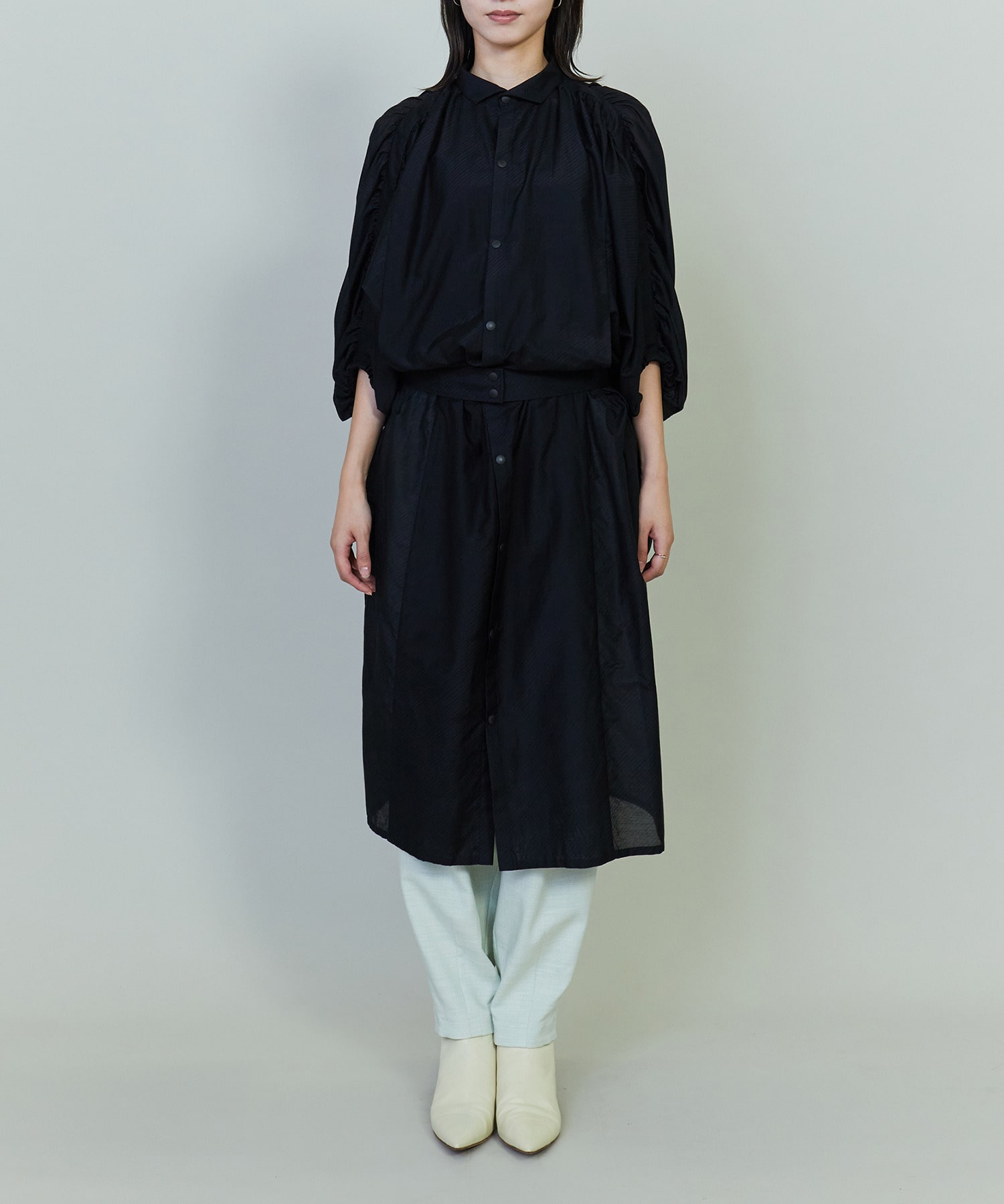 【endalence】シルクコットンツイルギャザースリーブドレス 詳細画像 ホワイト 7