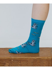 【LOISIR】｜2BUY10%OFF・3BUY20%OFF｜【アーティストコラボ】LOISIR×TORANEKOBONBONネコシシャモソックス 詳細画像 ブルーグリーン 7