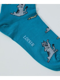 【LOISIR】｜2BUY10%OFF・3BUY20%OFF｜【アーティストコラボ】LOISIR×TORANEKOBONBONネコシシャモソックス 詳細画像 ブルーグリーン 8