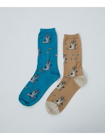 【LOISIR】｜2BUY10%OFF・3BUY20%OFF｜【アーティストコラボ】LOISIR×TORANEKOBONBONネコシシャモソックス 詳細画像 ブルーグリーン 9