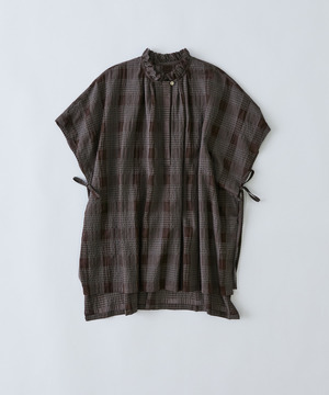 【congés payés】｜2BUY10%OFF・3BUY20%OFF｜シアーチェックブラウス 詳細画像 ブラウン 1