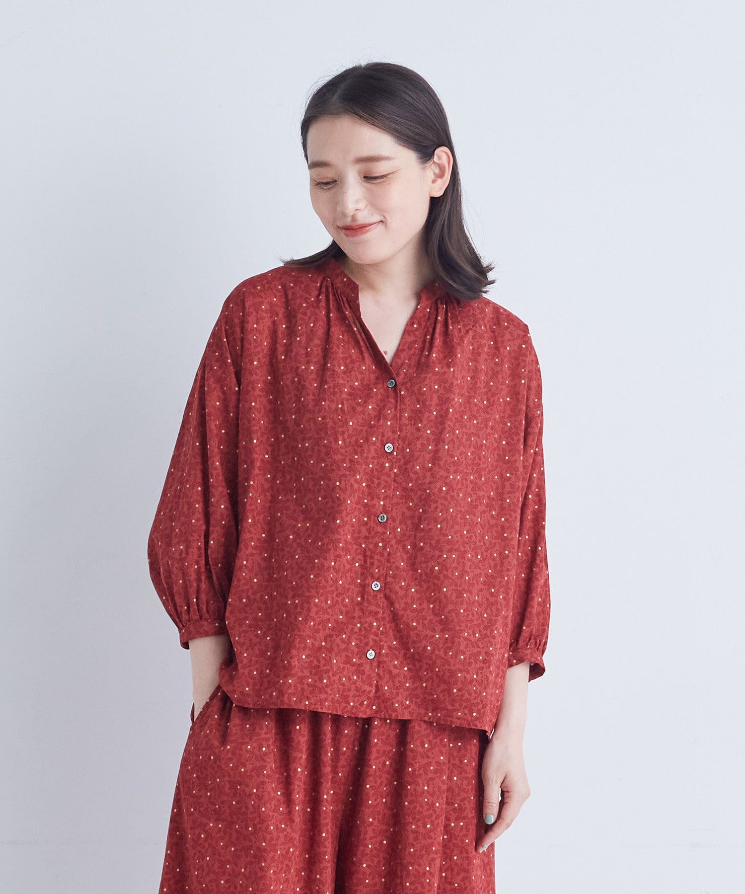 【ADIEU TRISTESSE】リーフプリントブラウス 詳細画像 レッド系その他 1