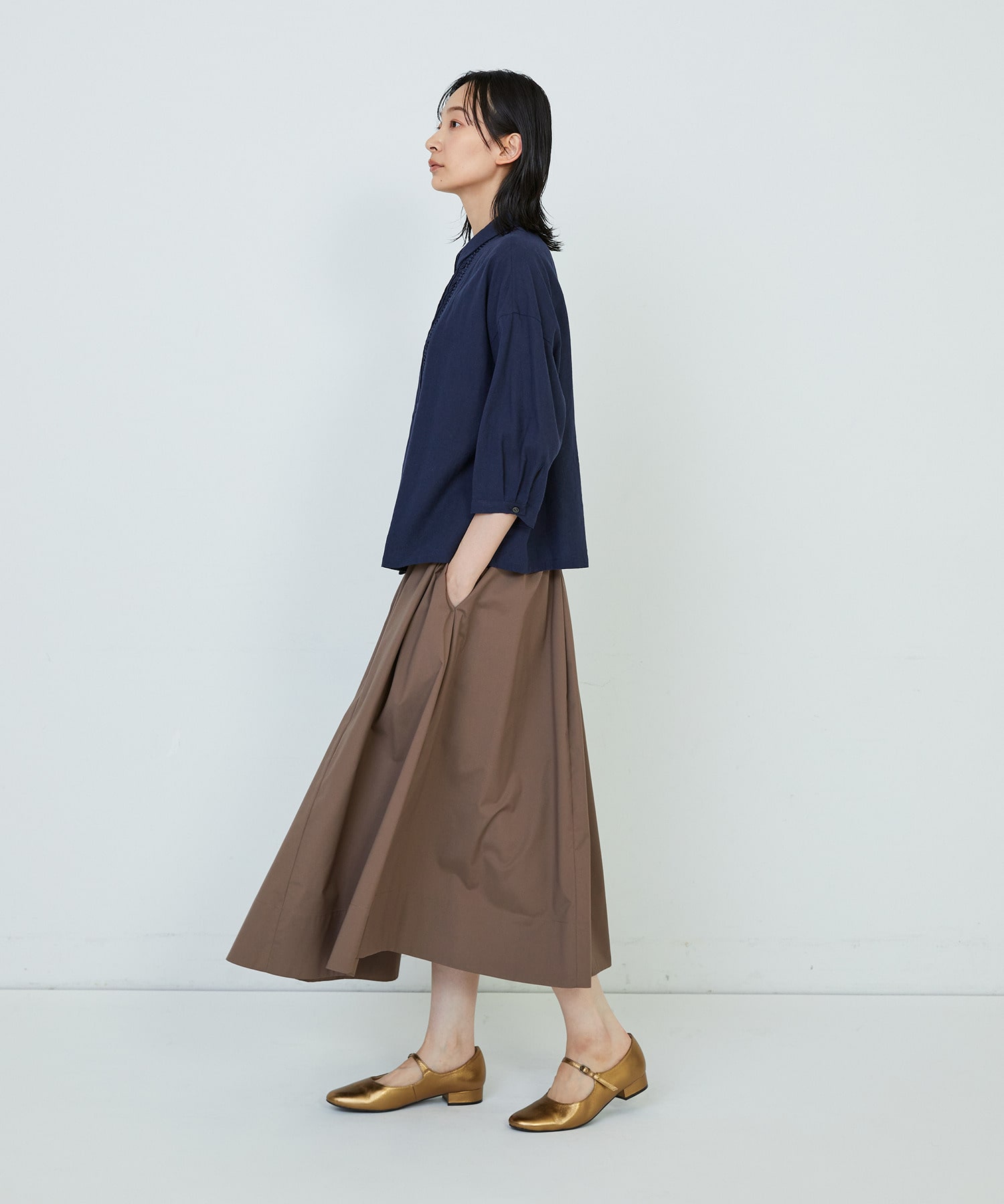 【ADIEU TRISTESSE】｜2BUY10%OFF・3BUY20%OFF｜コットンリネンスモールカラーシャツ 詳細画像 ネイビー 8