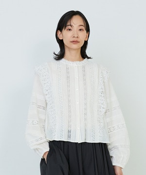 【ADIEU TRISTESSE】｜2BUY10%OFF・3BUY20%OFF｜インドレースピンタックブラウス 詳細画像 オフホワイト 1