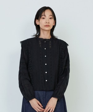 【ADIEU TRISTESSE】｜2BUY10%OFF・3BUY20%OFF｜インドレースピンタックブラウス 詳細画像 ブラック 1