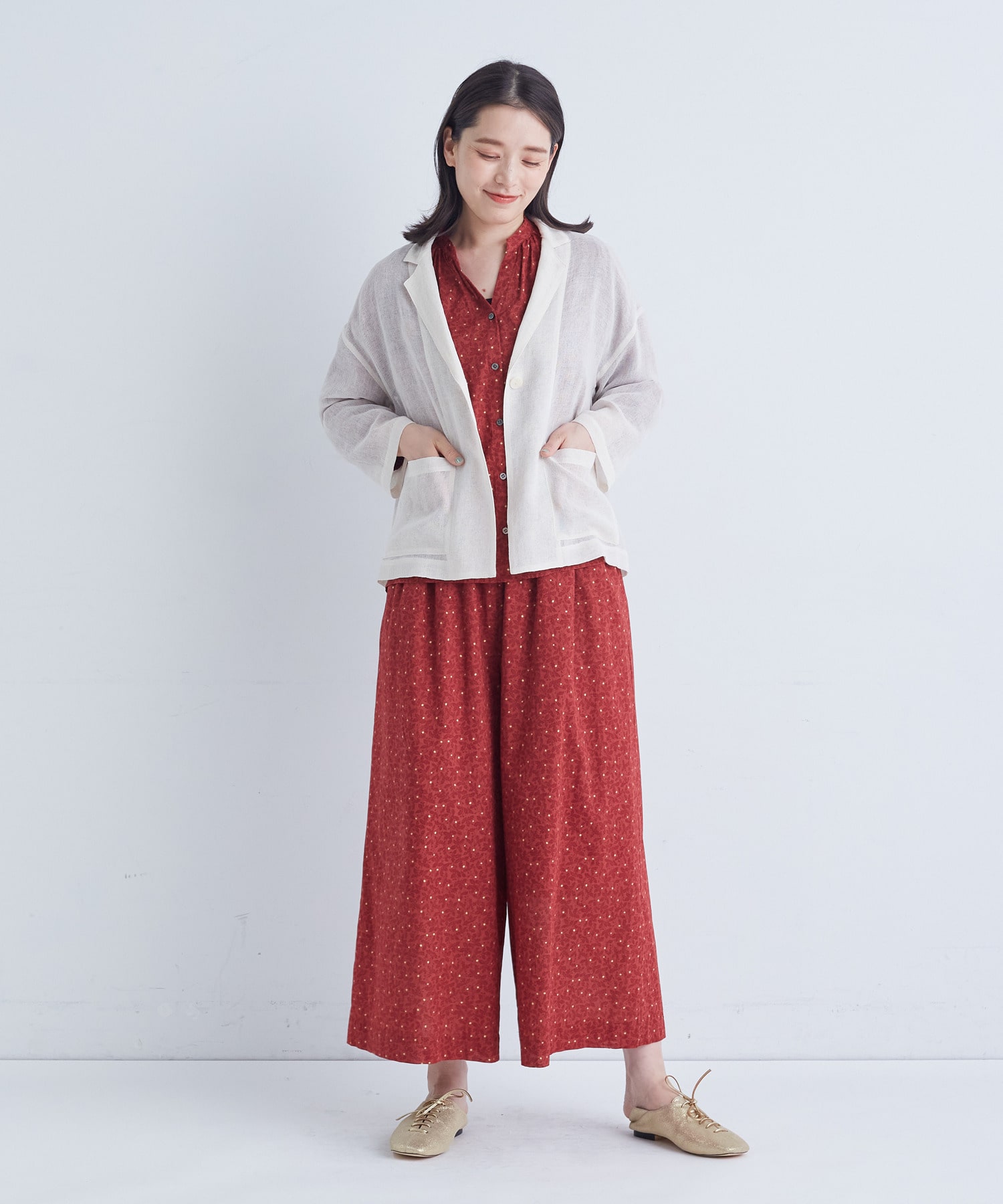 【ADIEU TRISTESSE】｜2BUY10%OFF・3BUY20%OFF｜リーフプリントパンツ 詳細画像 レッド系その他 2