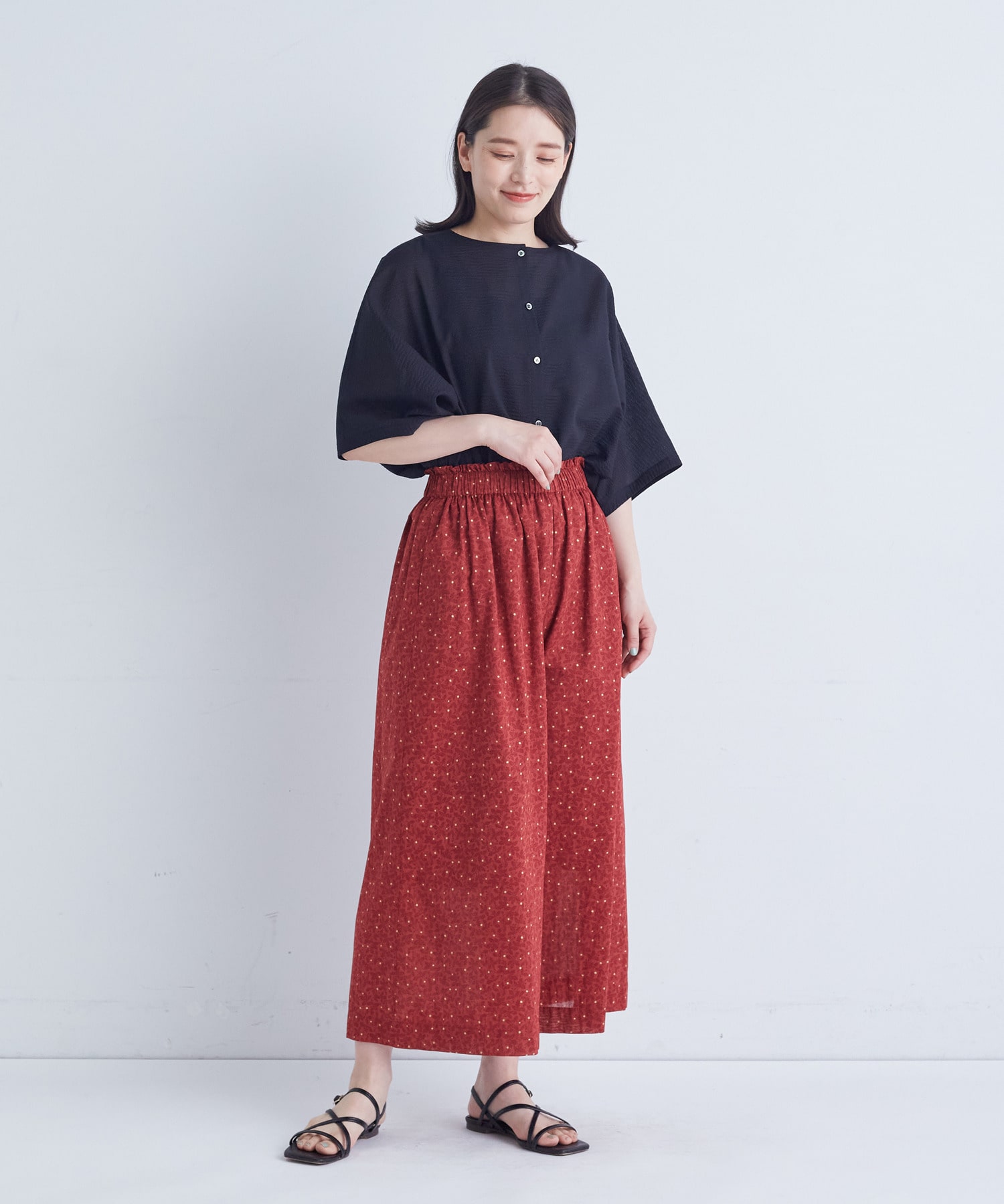 【ADIEU TRISTESSE】｜2BUY10%OFF・3BUY20%OFF｜リーフプリントパンツ 詳細画像 レッド系その他 4