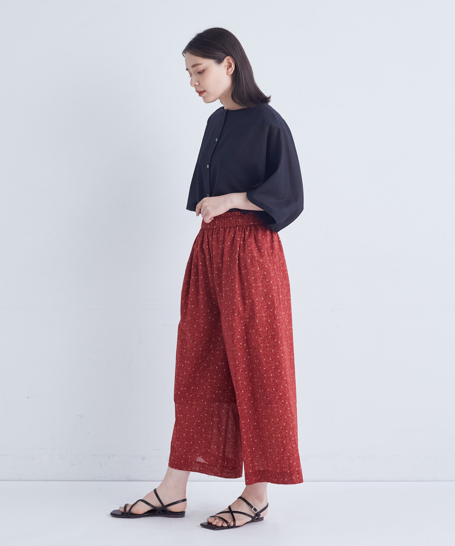 【ADIEU TRISTESSE】｜2BUY10%OFF・3BUY20%OFF｜リーフプリントパンツ 詳細画像 レッド系その他 5