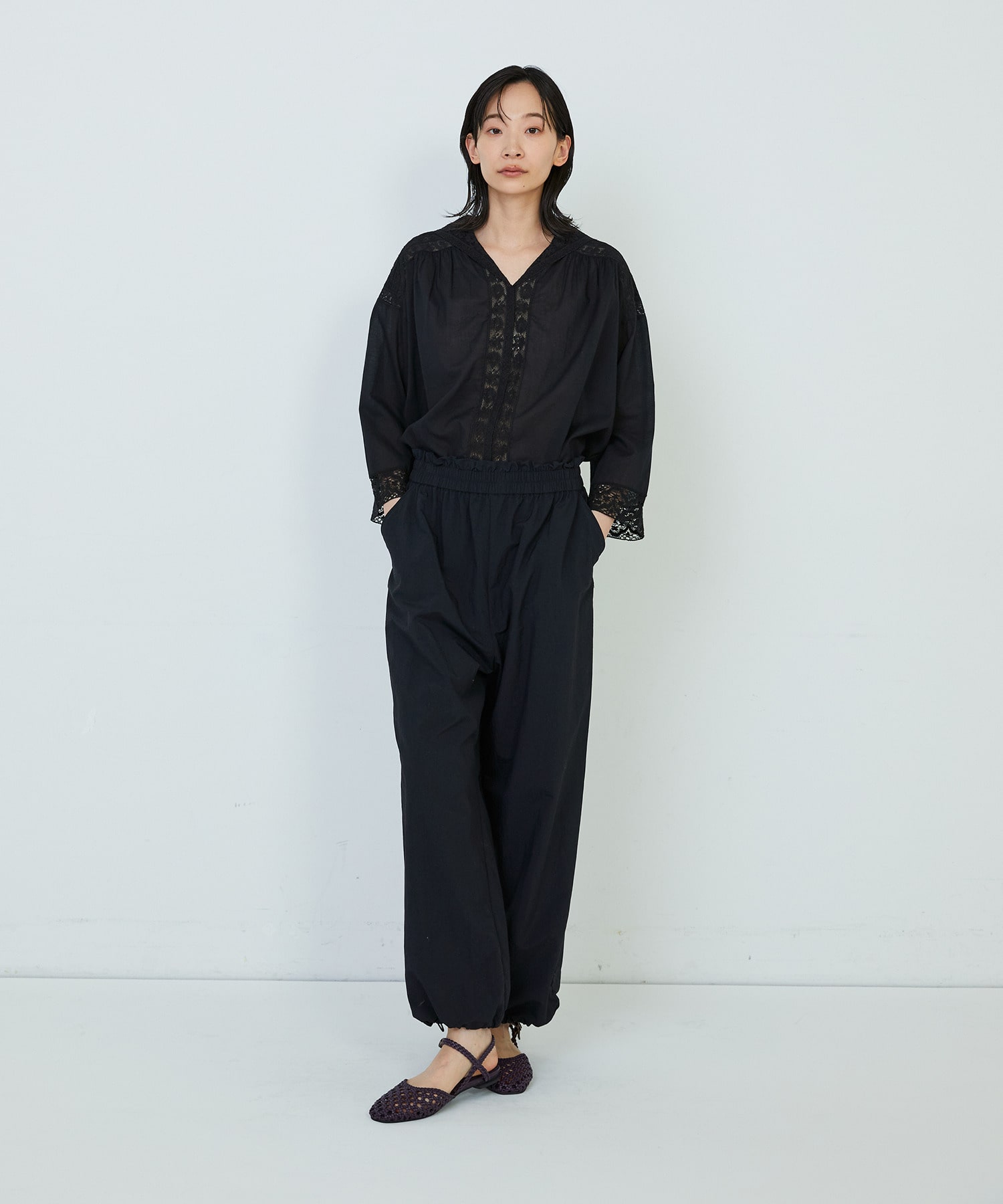 【ADIEU TRISTESSE】ナイロンイージーパンツ 詳細画像 ブラック 8