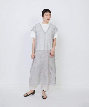 【LOISIR】｜2BUY10%OFF・3BUY20%OFF｜【MTサイズ有り】コットンケミカルレーススリーブレスワンピース 詳細画像 ライトグレー 1