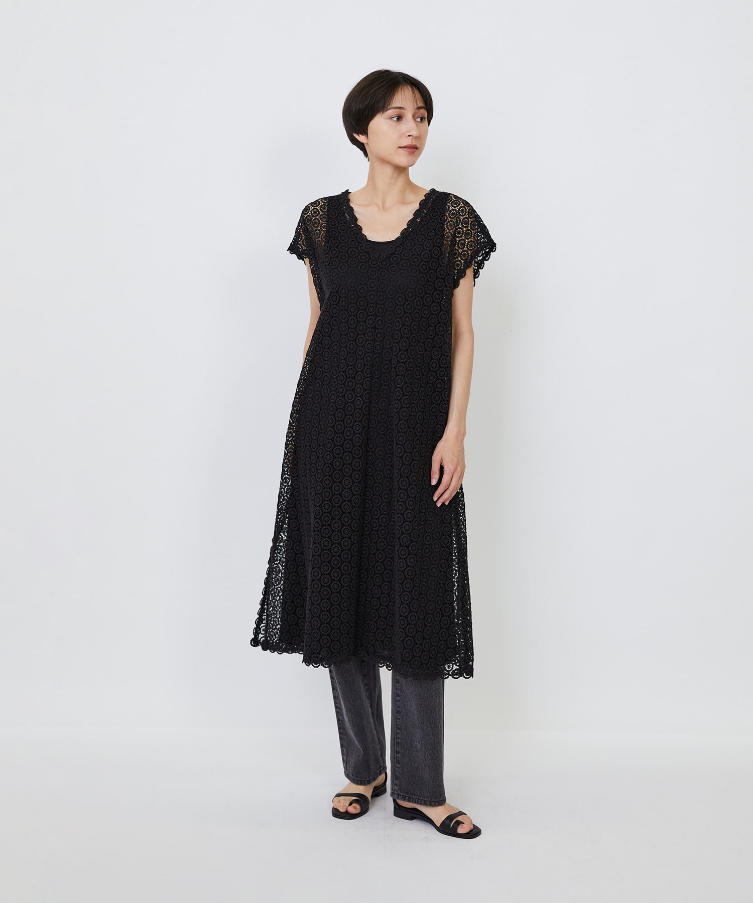 【LOISIR】｜2BUY10%OFF・3BUY20%OFF｜【MTサイズ有り】コットンケミカルレーススリーブレスワンピース 詳細画像 ブラック 11