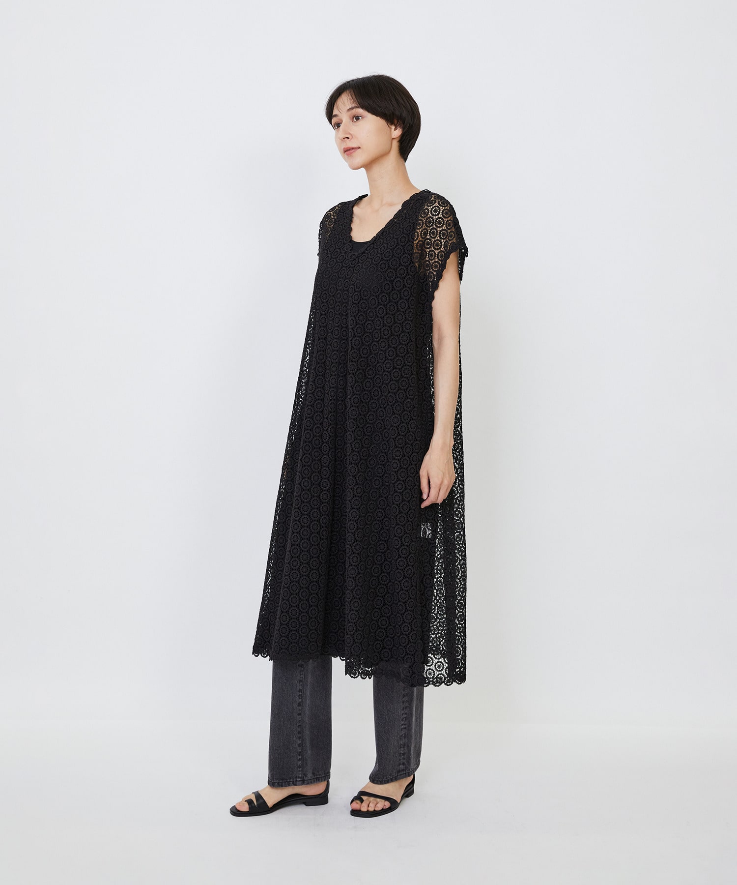 【LOISIR】｜2BUY10%OFF・3BUY20%OFF｜【MTサイズ有り】コットンケミカルレーススリーブレスワンピース 詳細画像 ブラック 12