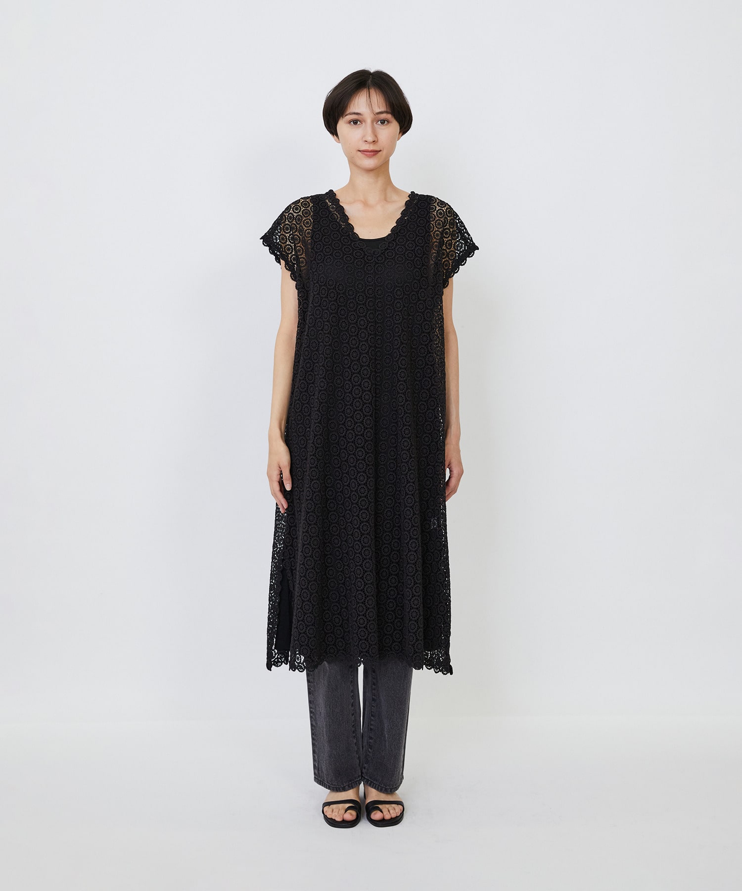 【LOISIR】｜2BUY10%OFF・3BUY20%OFF｜【MTサイズ有り】コットンケミカルレーススリーブレスワンピース 詳細画像 ブラック 14