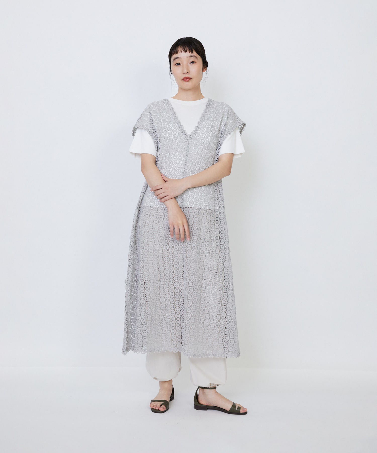 【LOISIR】｜2BUY10%OFF・3BUY20%OFF｜【MTサイズ有り】コットンケミカルレーススリーブレスワンピース 詳細画像 ブラック 2