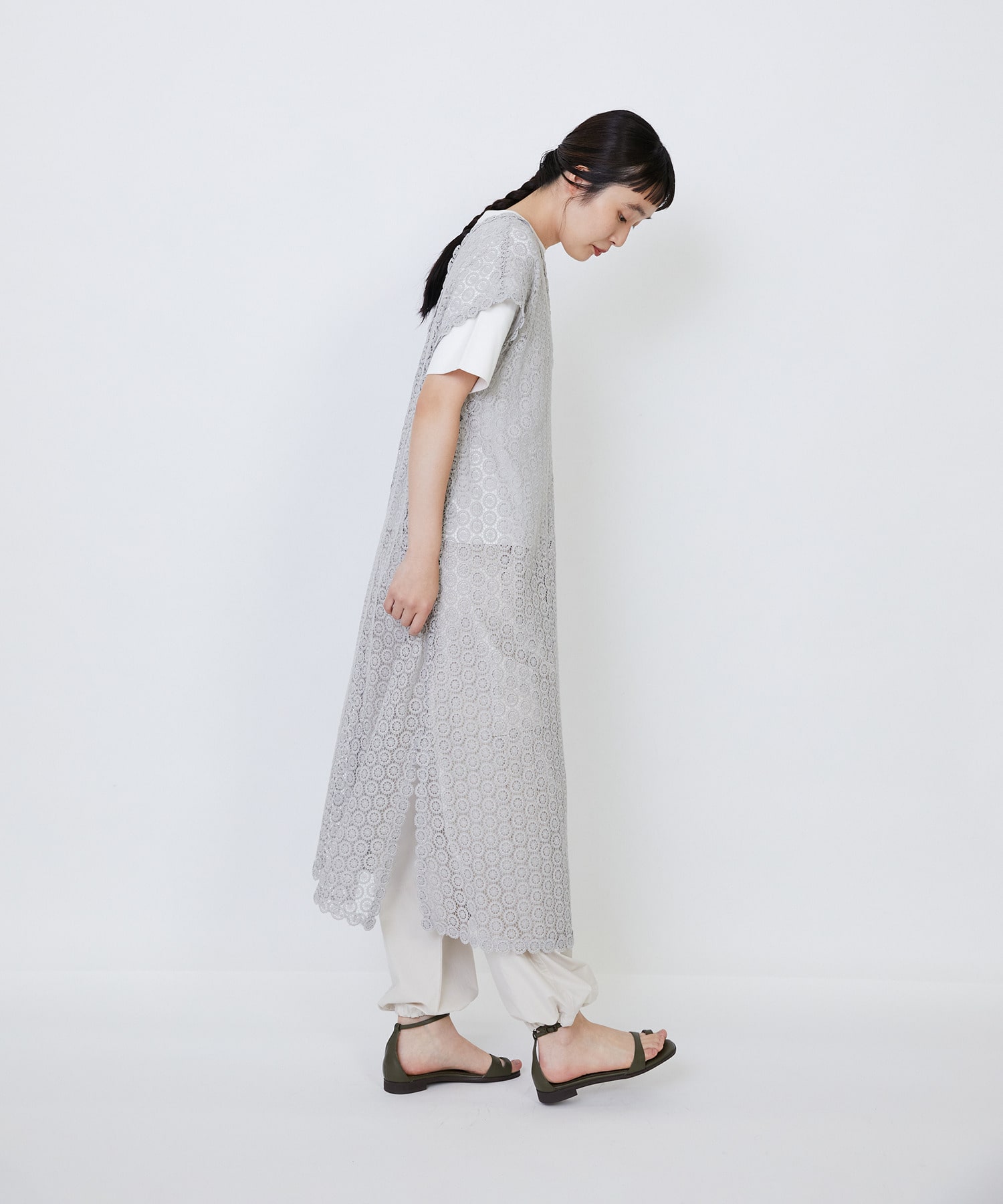 【LOISIR】｜2BUY10%OFF・3BUY20%OFF｜【MTサイズ有り】コットンケミカルレーススリーブレスワンピース 詳細画像 ブラック 4