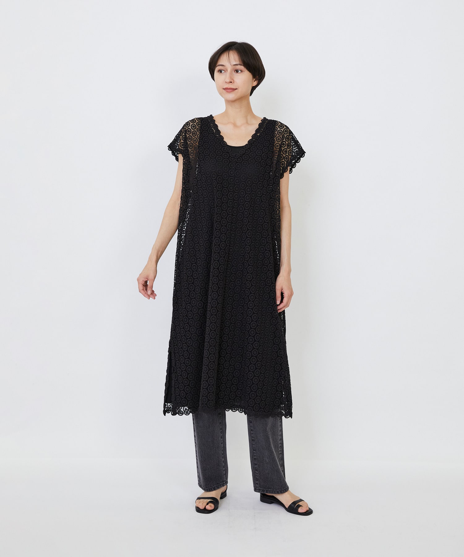 【LOISIR】｜2BUY10%OFF・3BUY20%OFF｜【MTサイズ有り】コットンケミカルレーススリーブレスワンピース 詳細画像 ブラック 9