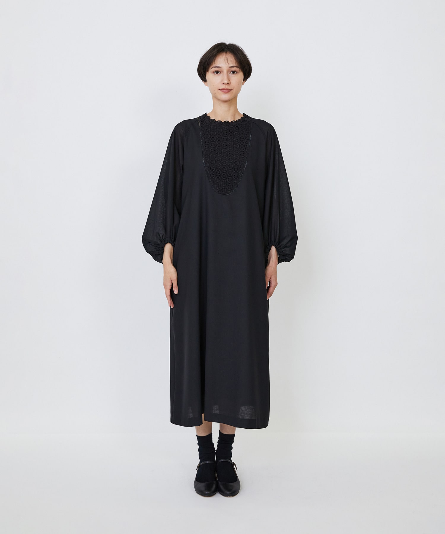 【LOISIR】｜2BUY10%OFF・3BUY20%OFF｜【MTサイズ有り】エステスウールケミカルレース使いワンピース 詳細画像 ブラック 6