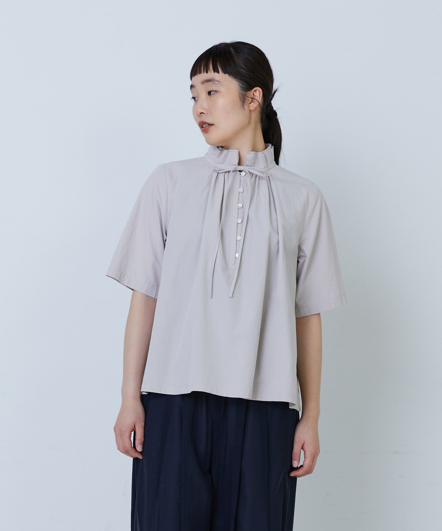 【LOISIR】コットンワッシャーローン二重フレアーカラーブラウス 詳細画像 ベージュ 1