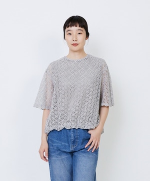 【LOISIR】｜2BUY10%OFF・3BUY20%OFF｜コットンケミカルレースバルーンブラウス 詳細画像 ライトグレー 1