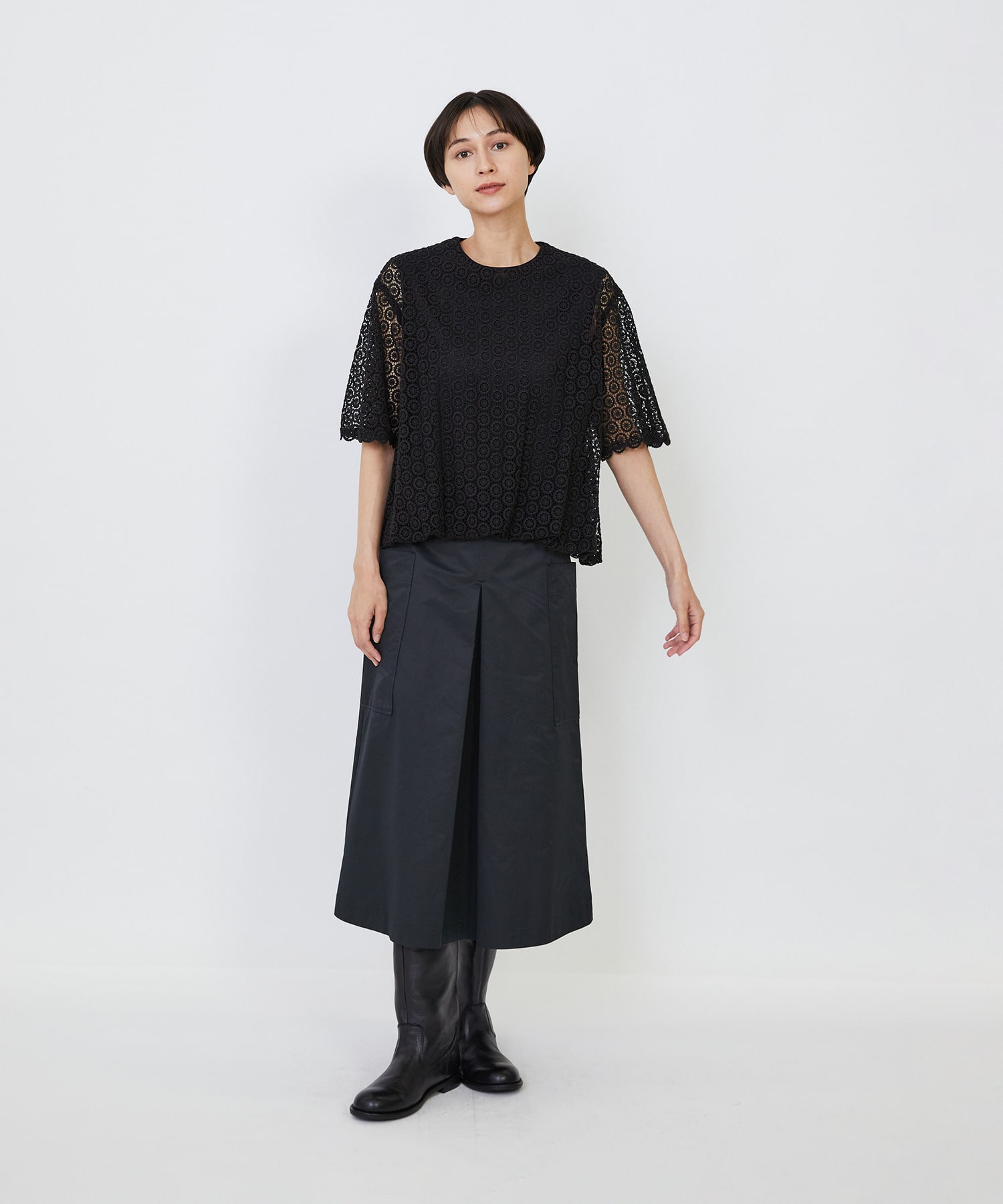 【LOISIR】｜2BUY10%OFF・3BUY20%OFF｜コットンケミカルレースバルーンブラウス 詳細画像 ブラック 1