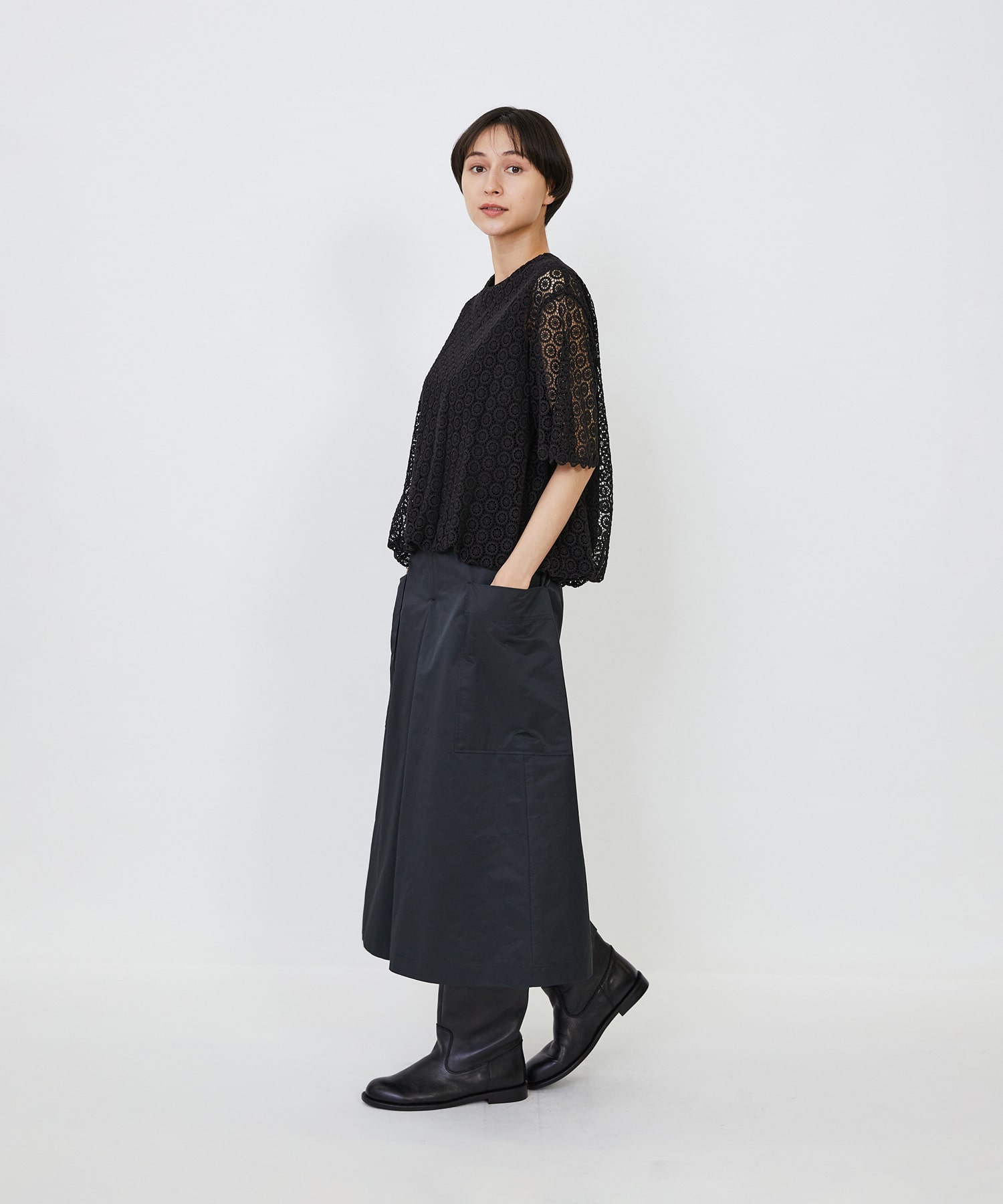 【LOISIR】｜2BUY10%OFF・3BUY20%OFF｜コットンケミカルレースバルーンブラウス 詳細画像 ブラック 4