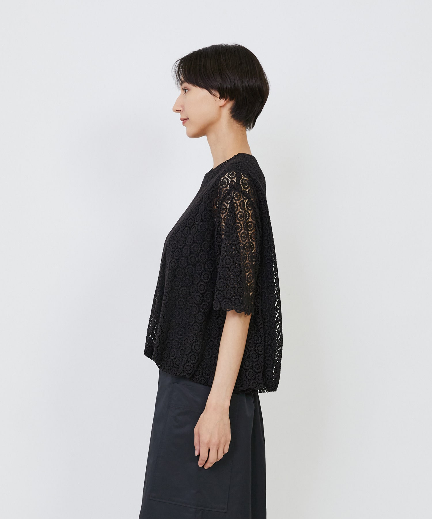 【LOISIR】｜2BUY10%OFF・3BUY20%OFF｜コットンケミカルレースバルーンブラウス 詳細画像 ブラック 7