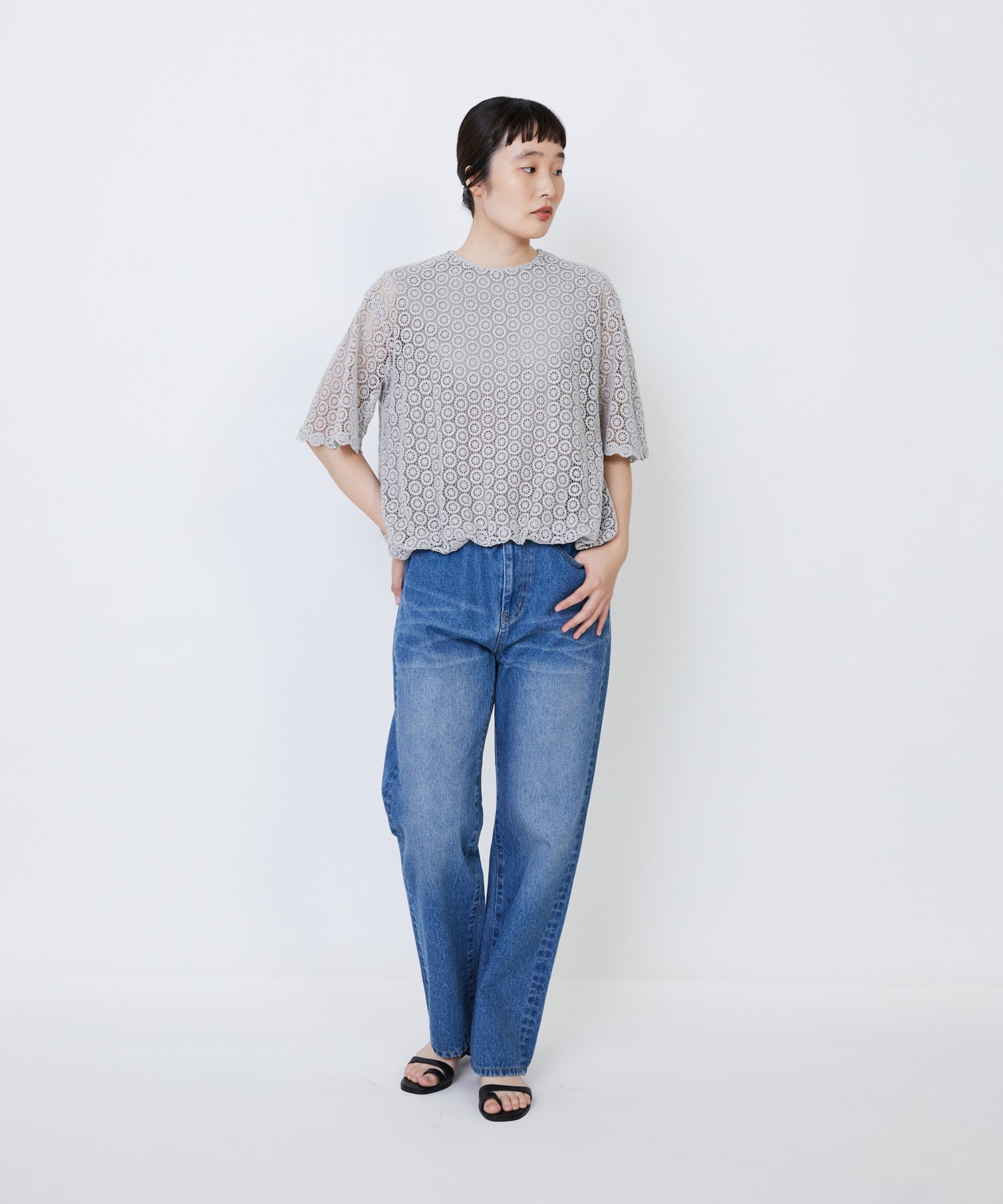 【LOISIR】｜2BUY10%OFF・3BUY20%OFF｜コットンケミカルレースバルーンブラウス 詳細画像 ブラック 9