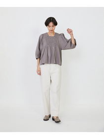 【LOISIR】｜2BUY10%OFF・3BUY20%OFF｜インドコットンポプリンハンドスモッキングブラウス 詳細画像 ブラック 4