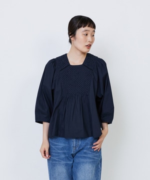 【LOISIR】｜2BUY10%OFF・3BUY20%OFF｜インドコットンポプリンハンドスモッキングブラウス 詳細画像 ブラック 1