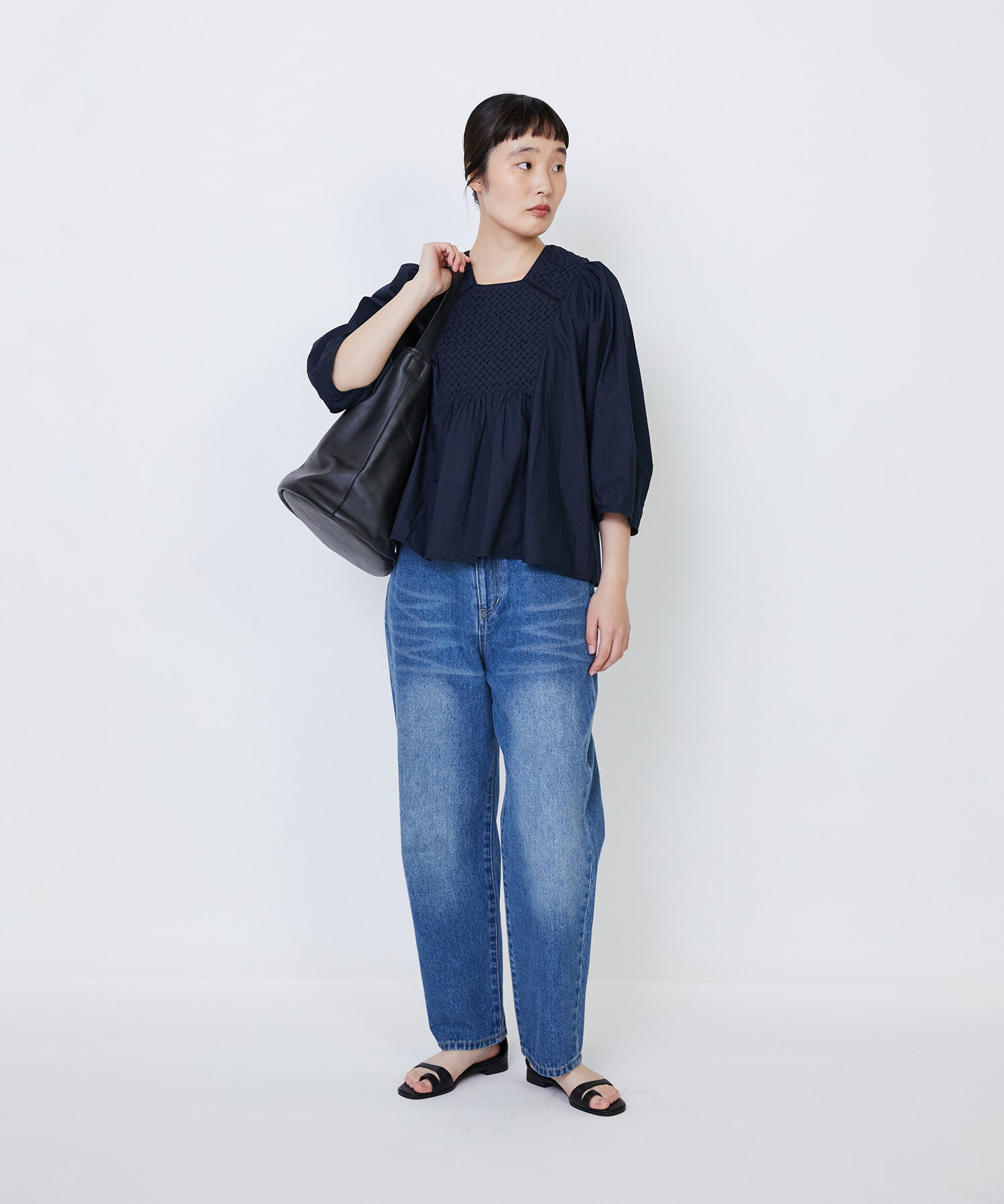 【LOISIR】｜2BUY10%OFF・3BUY20%OFF｜インドコットンポプリンハンドスモッキングブラウス 詳細画像 ブラック 11