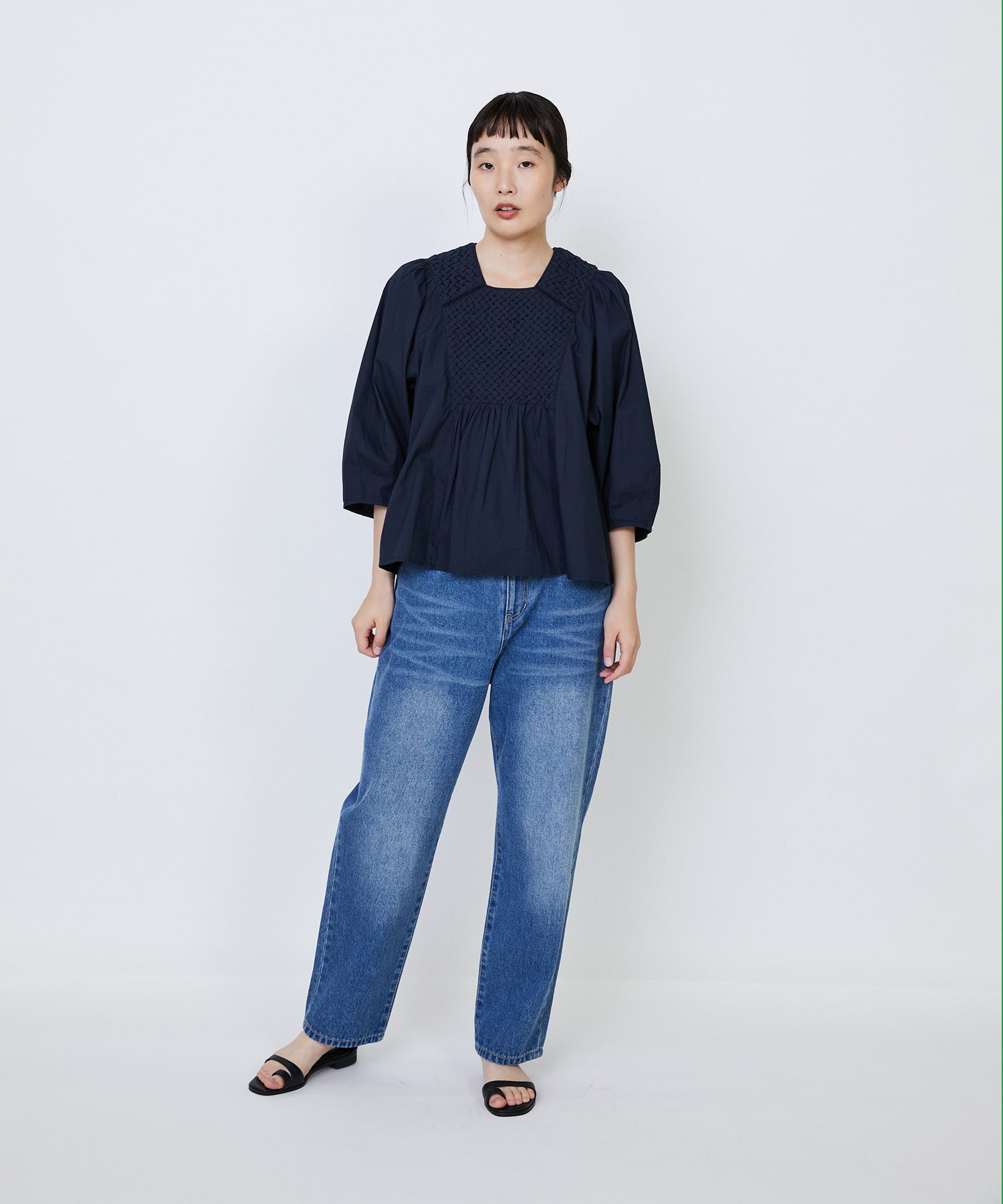 【LOISIR】｜2BUY10%OFF・3BUY20%OFF｜インドコットンポプリンハンドスモッキングブラウス 詳細画像 ブラック 12