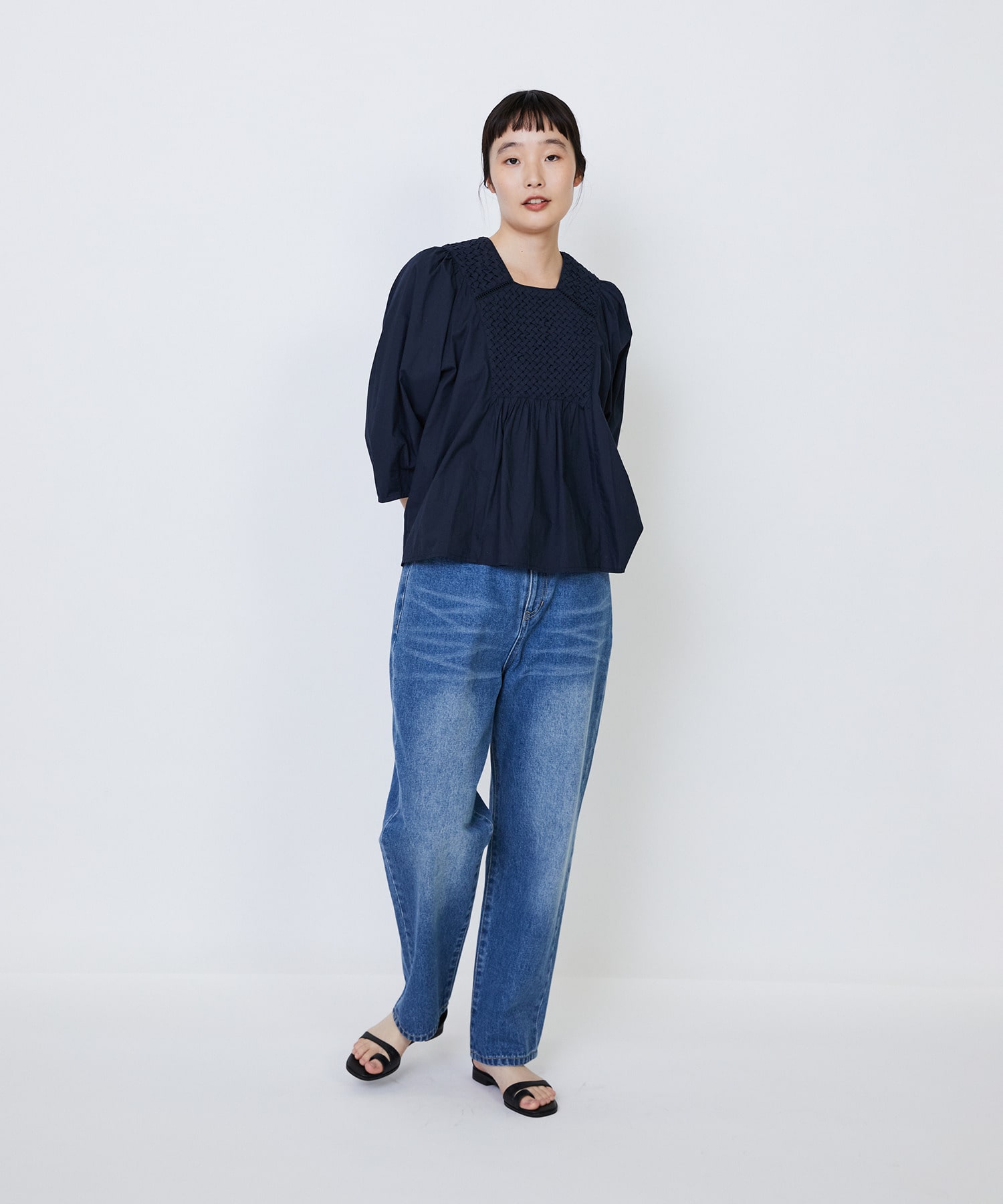 【LOISIR】｜2BUY10%OFF・3BUY20%OFF｜インドコットンポプリンハンドスモッキングブラウス 詳細画像 ブラック 13