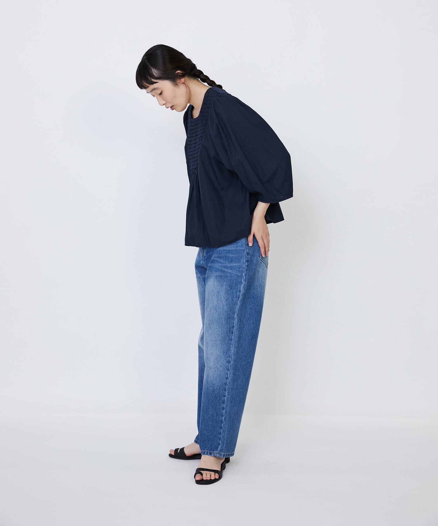 【LOISIR】｜2BUY10%OFF・3BUY20%OFF｜インドコットンポプリンハンドスモッキングブラウス 詳細画像 ブラック 14