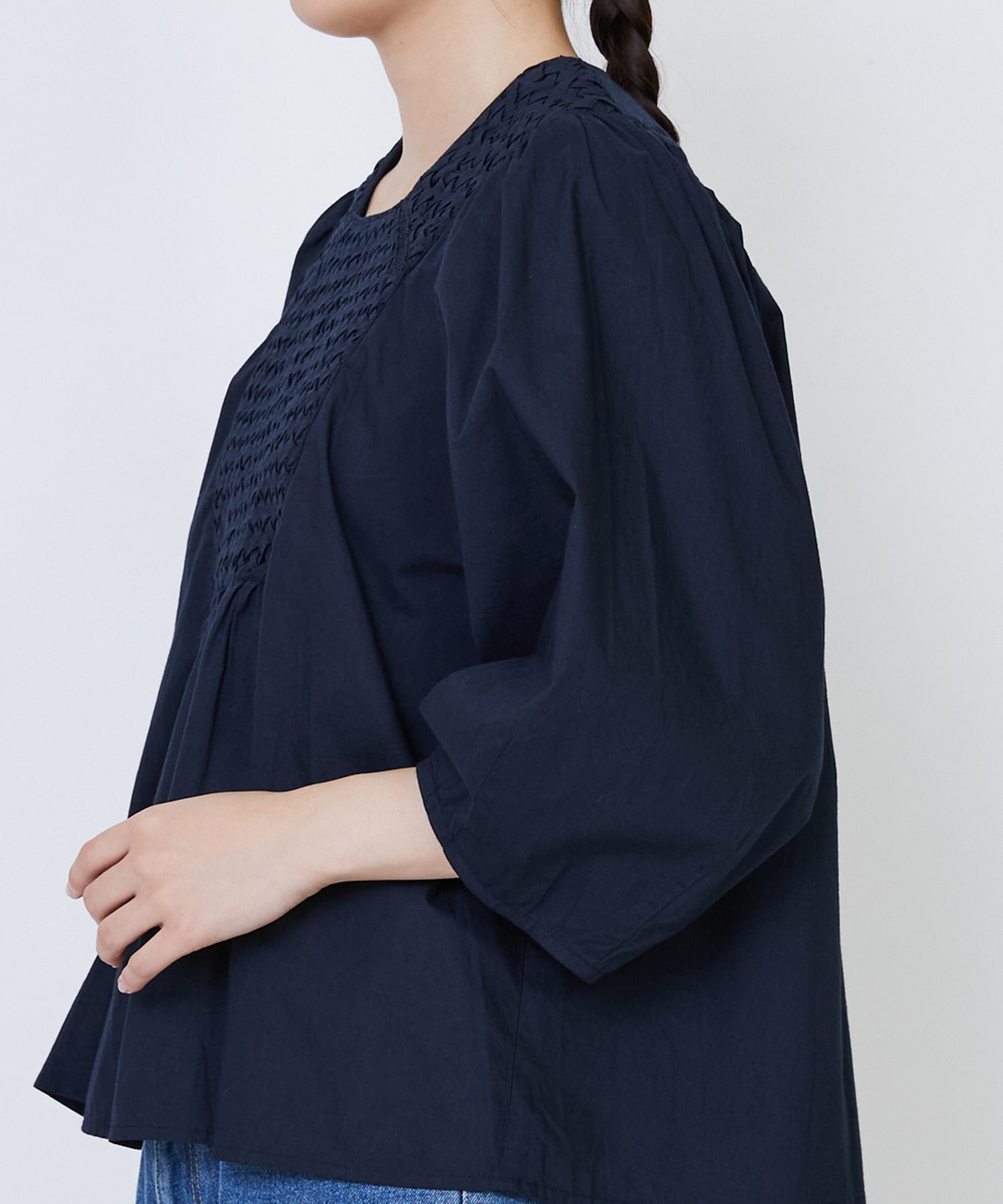 【LOISIR】｜2BUY10%OFF・3BUY20%OFF｜インドコットンポプリンハンドスモッキングブラウス 詳細画像 ブラック 22