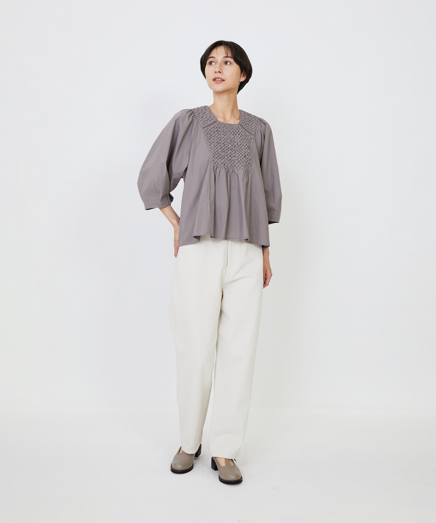 【LOISIR】｜2BUY10%OFF・3BUY20%OFF｜インドコットンポプリンハンドスモッキングブラウス 詳細画像 ブラック 3