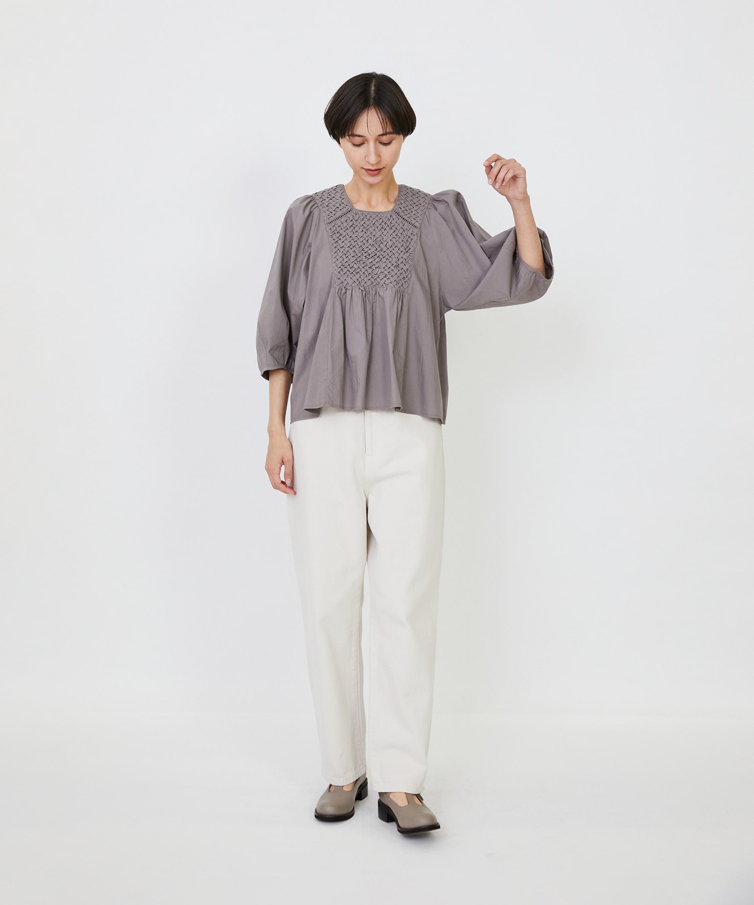 【LOISIR】｜2BUY10%OFF・3BUY20%OFF｜インドコットンポプリンハンドスモッキングブラウス 詳細画像 ブラック 4