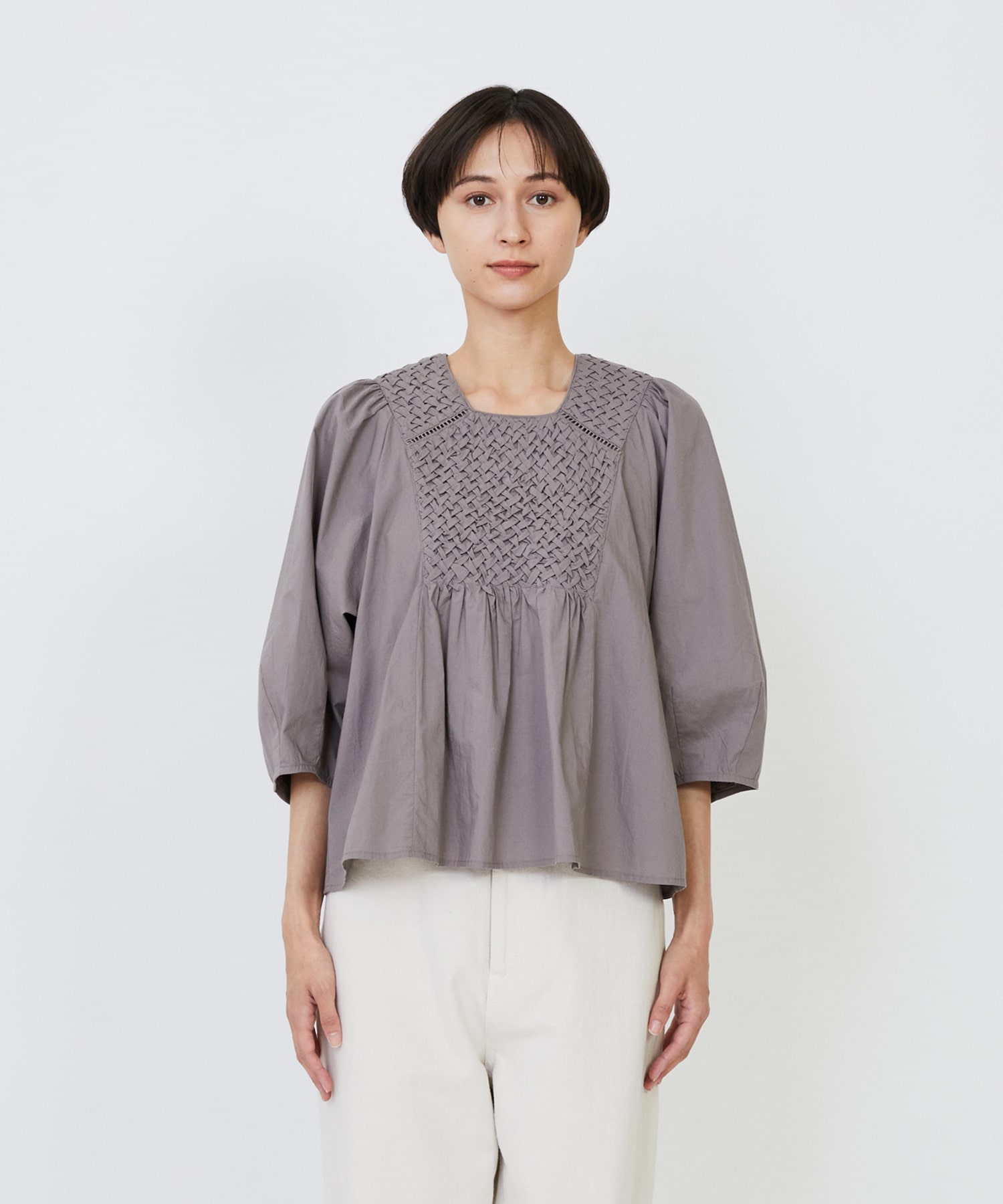 【LOISIR】｜2BUY10%OFF・3BUY20%OFF｜インドコットンポプリンハンドスモッキングブラウス 詳細画像 ブラック 8