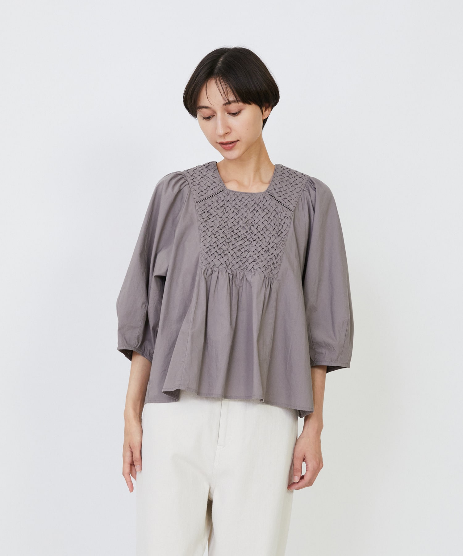 【LOISIR】｜2BUY10%OFF・3BUY20%OFF｜インドコットンポプリンハンドスモッキングブラウス 詳細画像 モカ 1