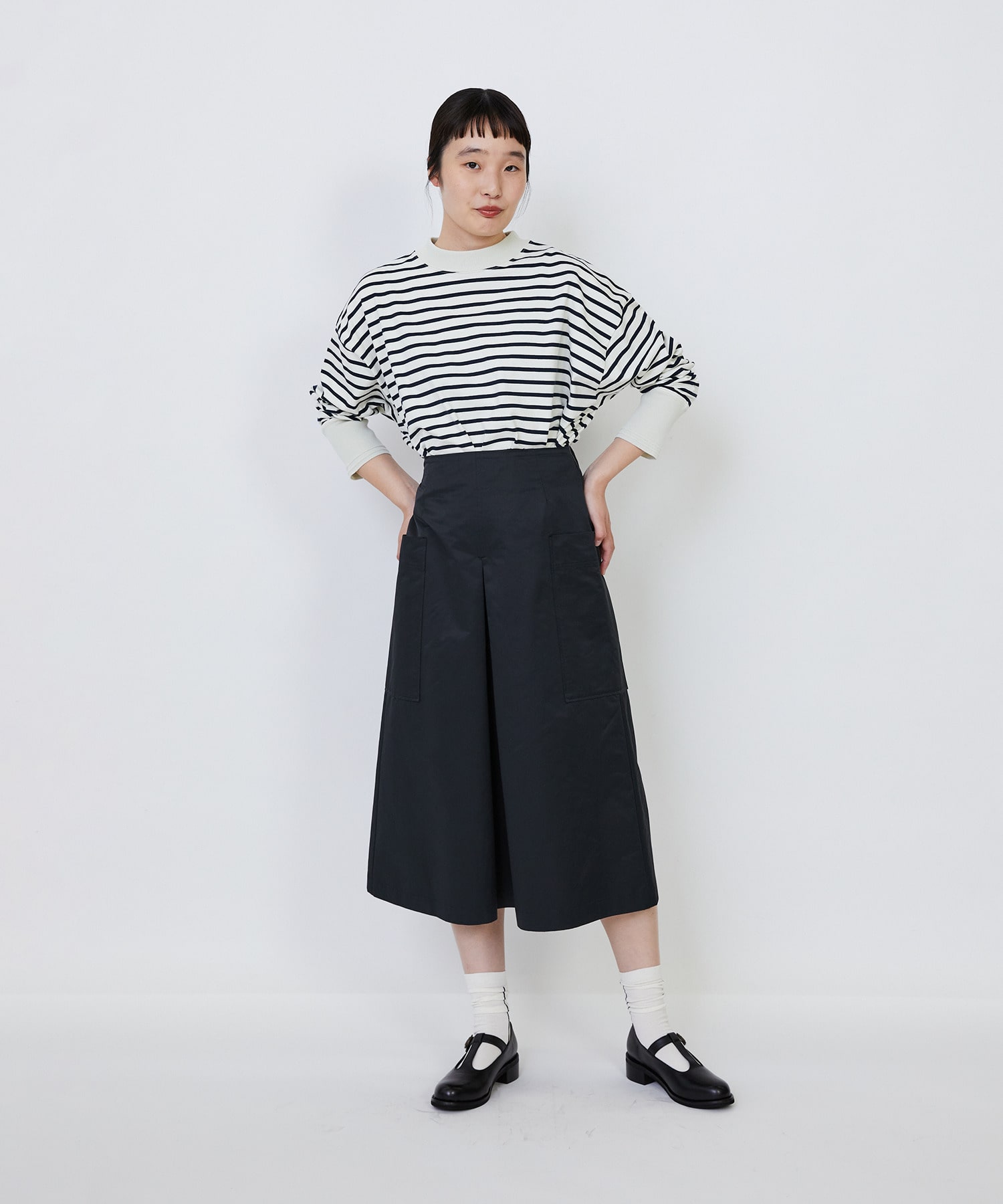 【LOISIR】【MTサイズ有り】エステルコットンタフタミモレスカート 詳細画像 ブラック 13