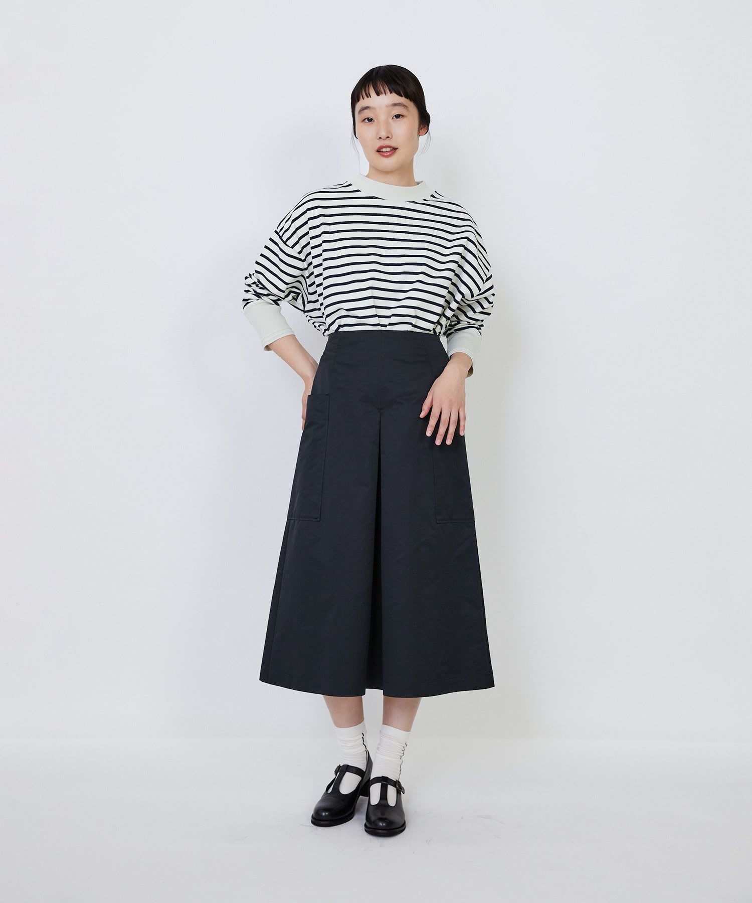 【LOISIR】【MTサイズ有り】エステルコットンタフタミモレスカート 詳細画像 ブラック 14