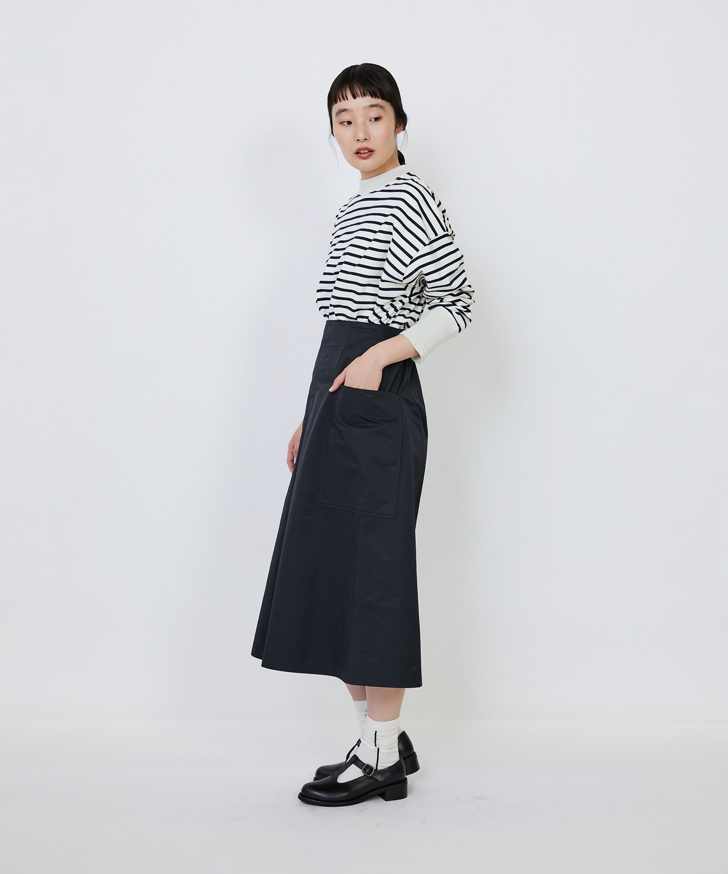 【LOISIR】【MTサイズ有り】エステルコットンタフタミモレスカート 詳細画像 ブラック 15