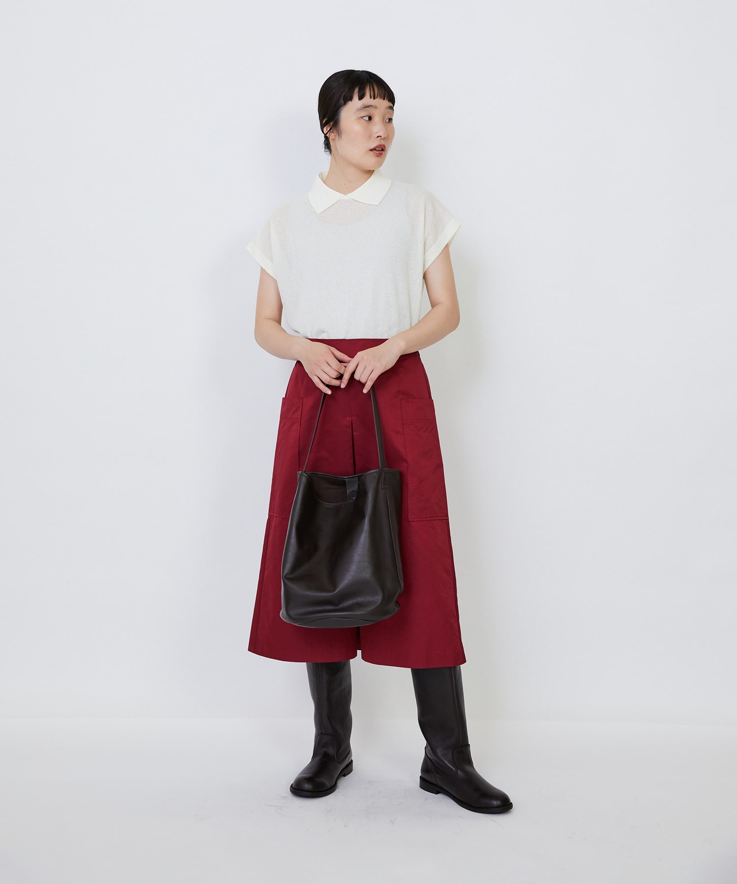 【LOISIR】【MTサイズ有り】エステルコットンタフタミモレスカート 詳細画像 ブラック 2