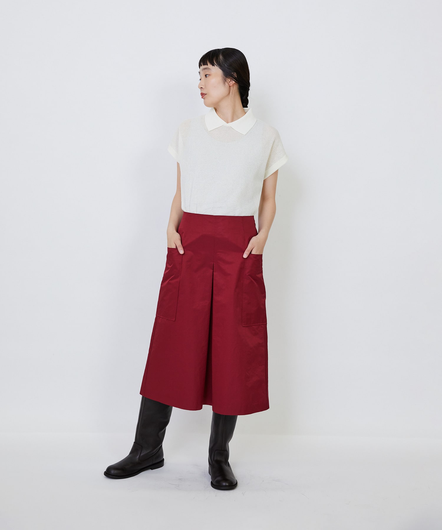 【LOISIR】【MTサイズ有り】エステルコットンタフタミモレスカート 詳細画像 ブラック 3