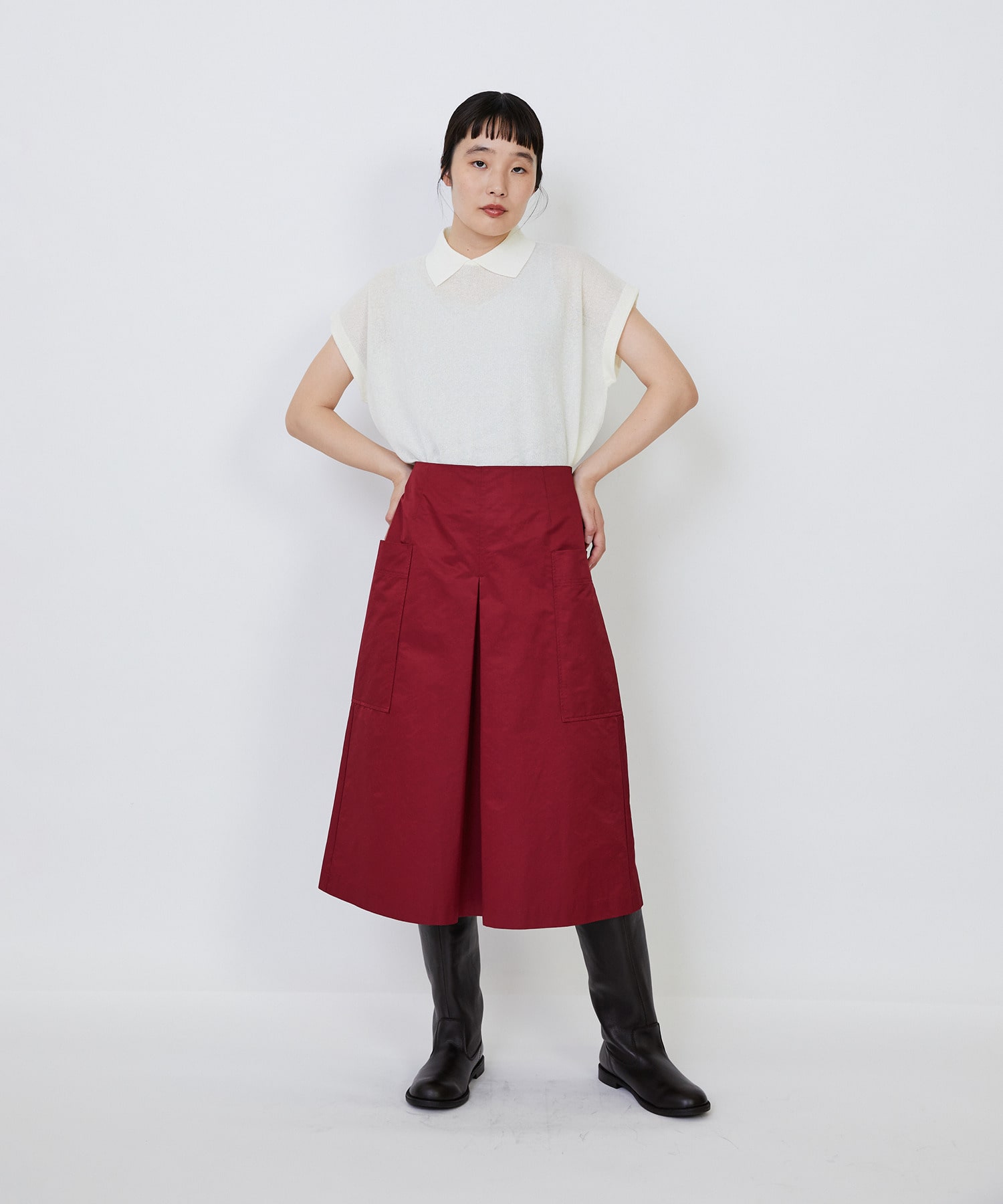 【LOISIR】【MTサイズ有り】エステルコットンタフタミモレスカート 詳細画像 ブラック 4