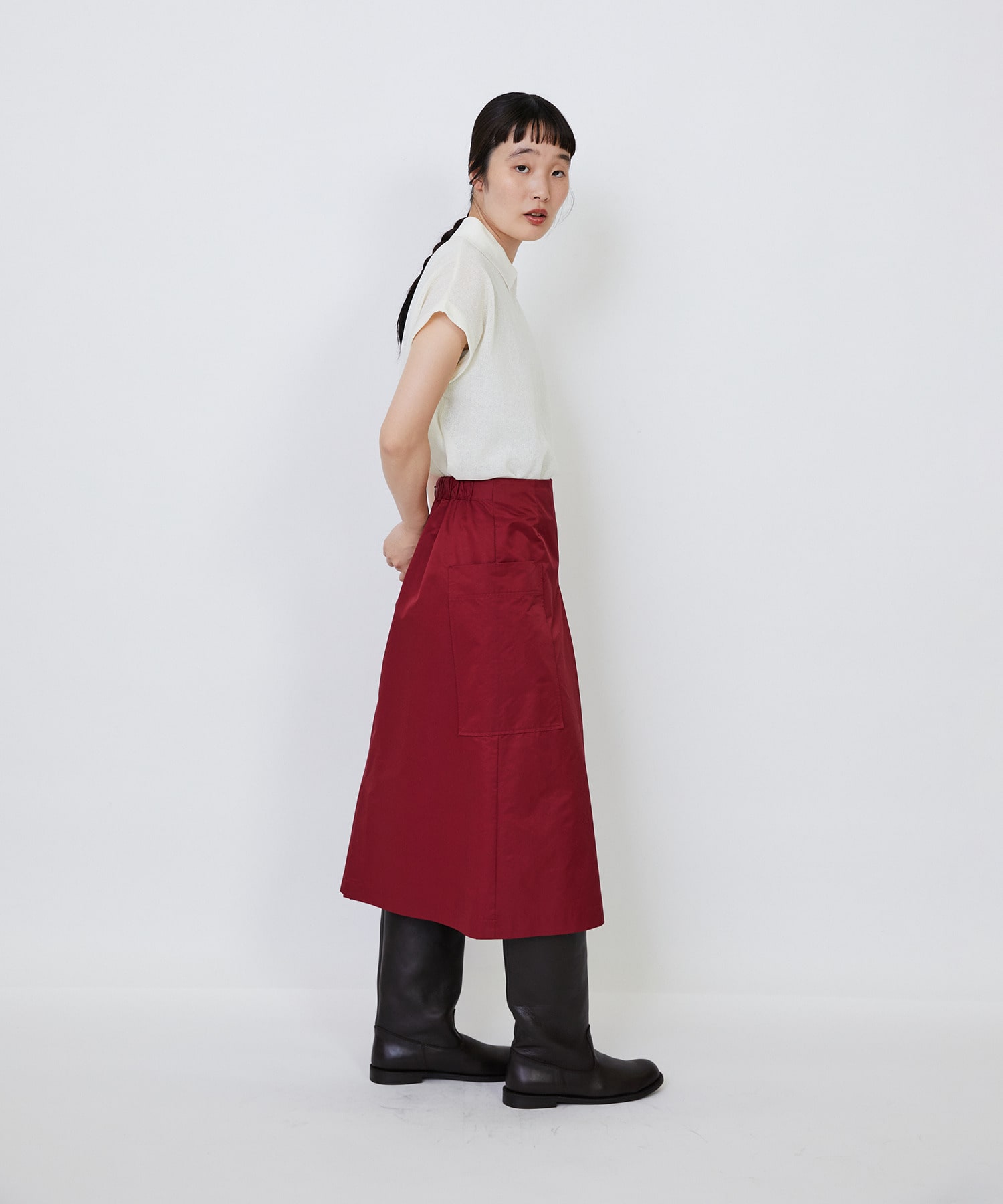 【LOISIR】【MTサイズ有り】エステルコットンタフタミモレスカート 詳細画像 ブラック 5