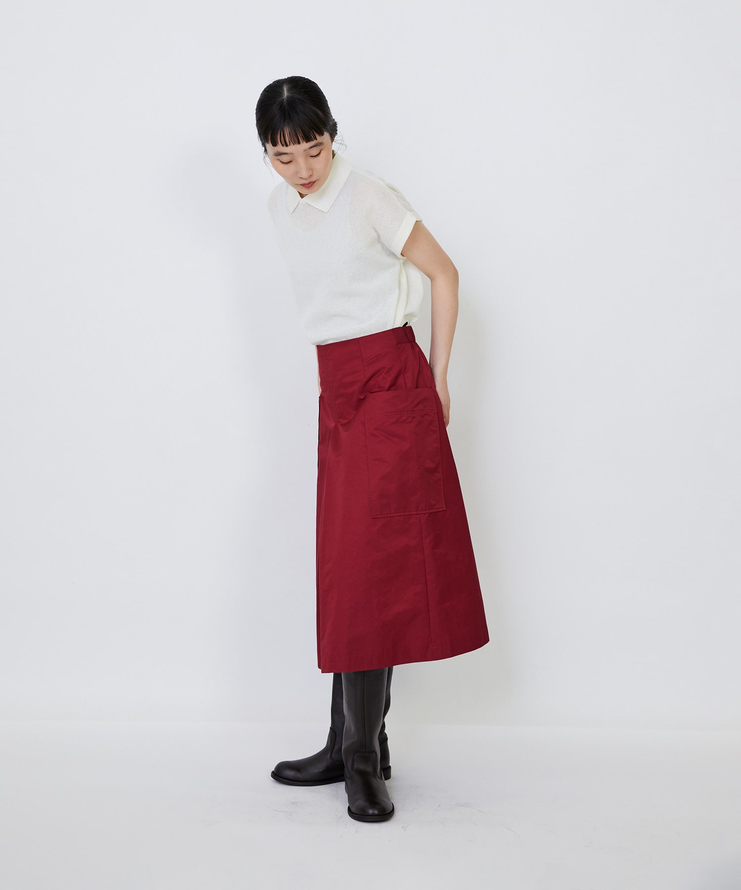 【LOISIR】【MTサイズ有り】エステルコットンタフタミモレスカート 詳細画像 ブラック 6