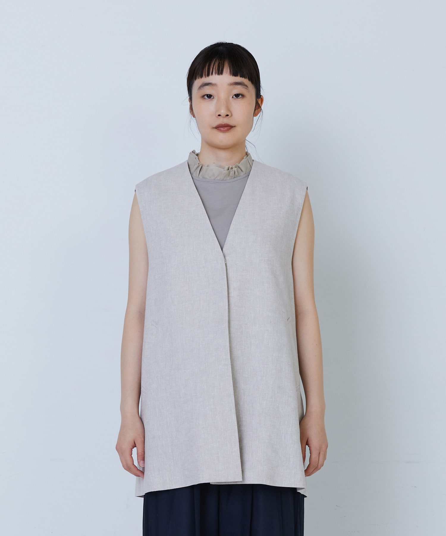 【LOISIR】エステルリネンヘリンボーンバックコンシャスベスト 詳細画像 グレー系その他 7