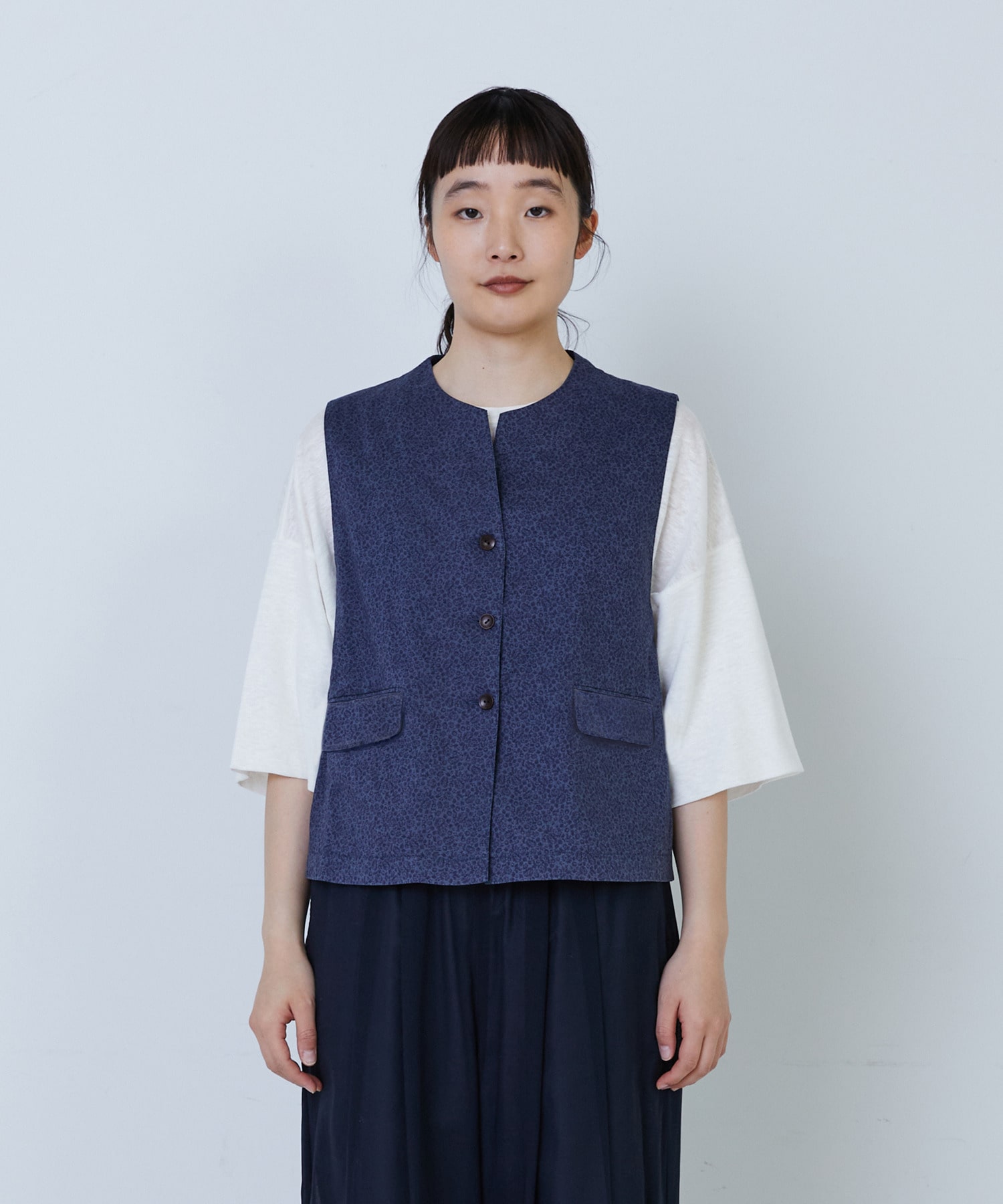 【LOISIR】リバティプリントオーバーダイベスト 詳細画像 ネイビー 8