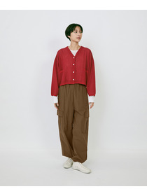 【LOISIR】エステルコットンリネンダブルジャカード編みショートカーディガン 詳細画像 ネイビー 11