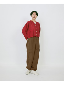 【LOISIR】エステルコットンリネンダブルジャカード編みショートカーディガン 詳細画像 ネイビー 13